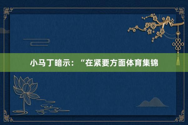 小马丁暗示：“在紧要方面体育集锦